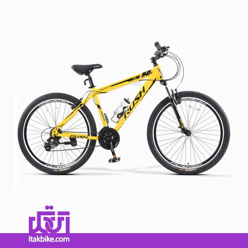 دوچرخه کوهستان برند راش سایز 27.5 رنگ زرد ویبرک بدنه آهنی