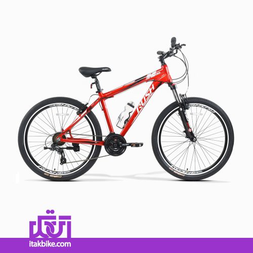 دوچرخه کوهستان برند راش سایز 27.5 رنگ قرمز ترمز ویبرک بدنه آلومینیومی
