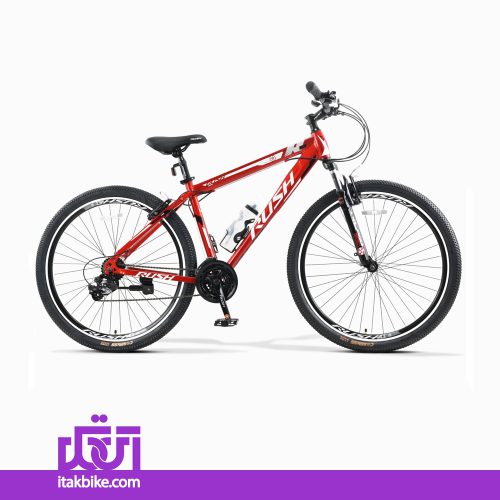 دوچرخه کوهستان برند راش سایز 29 رنگ قرمز ترمز ویبرک بدنه آهنی